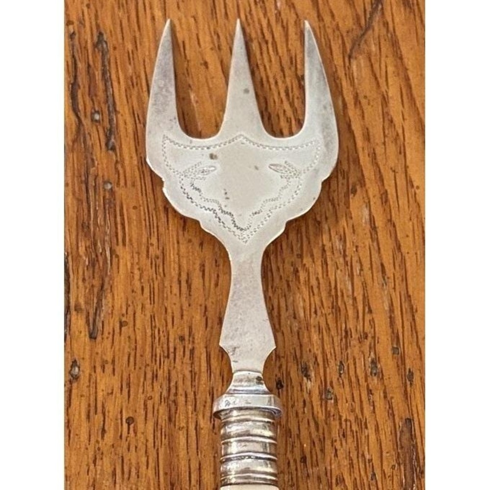 Antique Silverplate Fork 3 Tine Serving Fork Ivory Plastic Handle EPNS